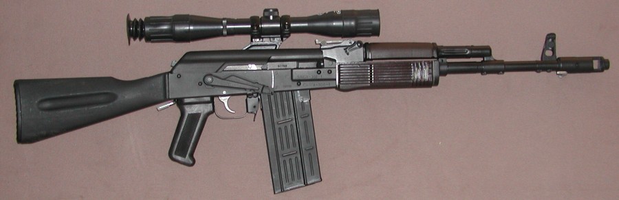 AK108 configured for Galil magazines with scope